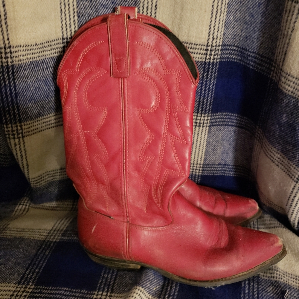 Women's Red Leather Cowboy Boots 8